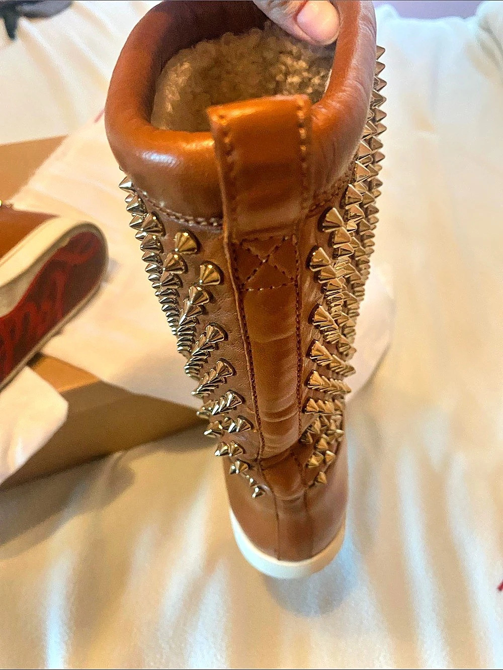 Christian Louboutin Suri Apowyn Flat Nappa/Shearl/Spikes Studded Flat Boots in - Picture 5 of 11